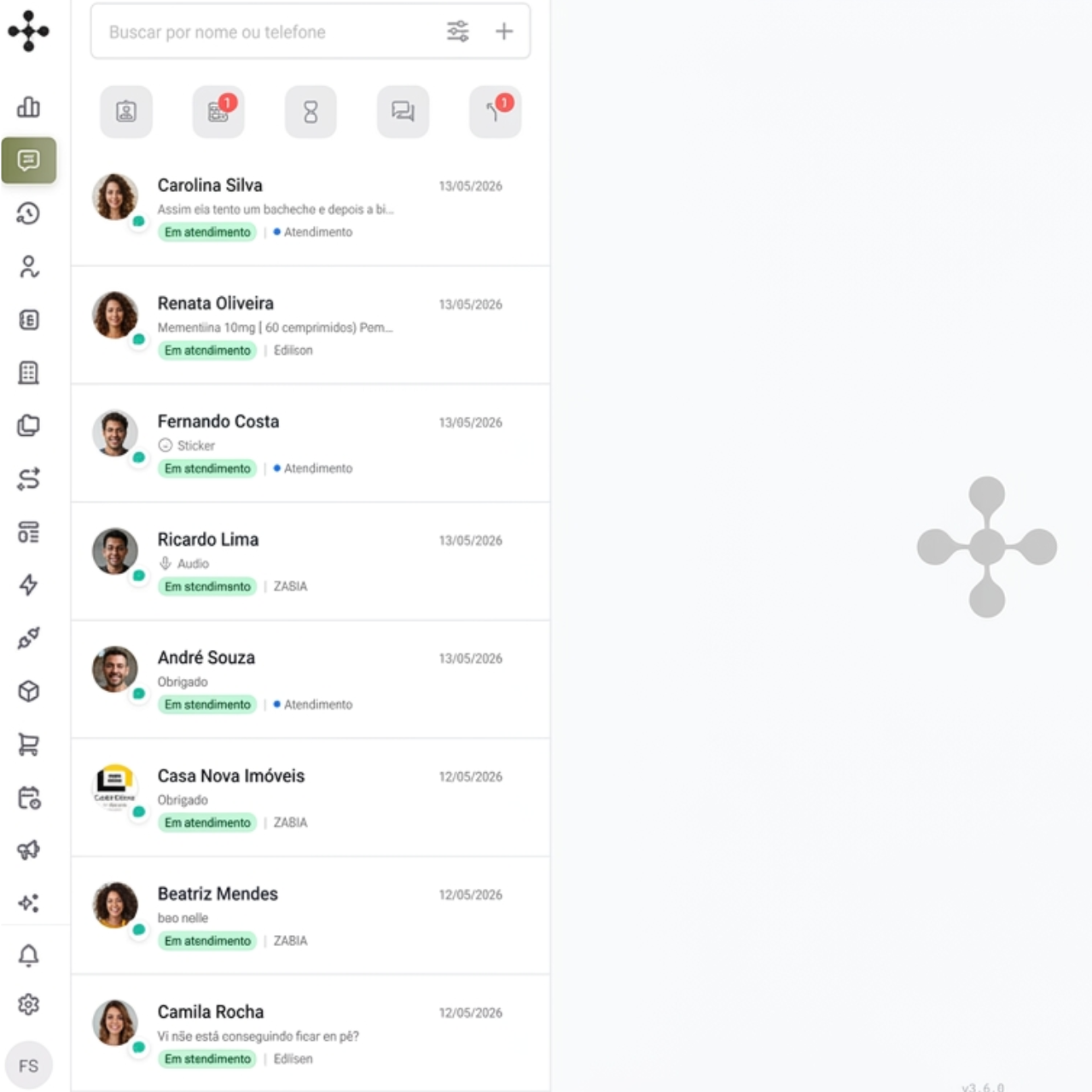 Painel de atendimentos centralizados da Olivia